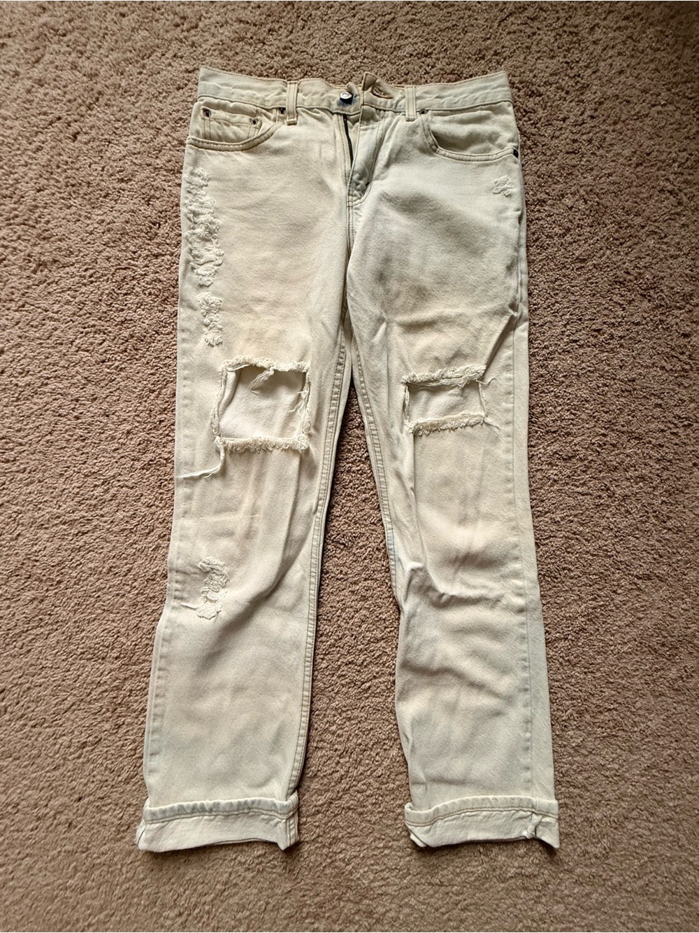 Levi's Cream Distressed Boyfriend Jeans